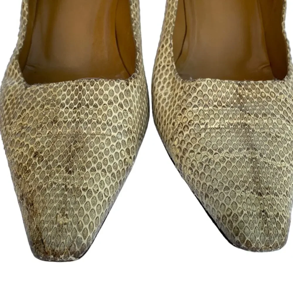 Vintage Gucci Tan Snakeskin Snip Toe Slip On Classic Heeled Pumps Size 9B - Picture 5 of 10